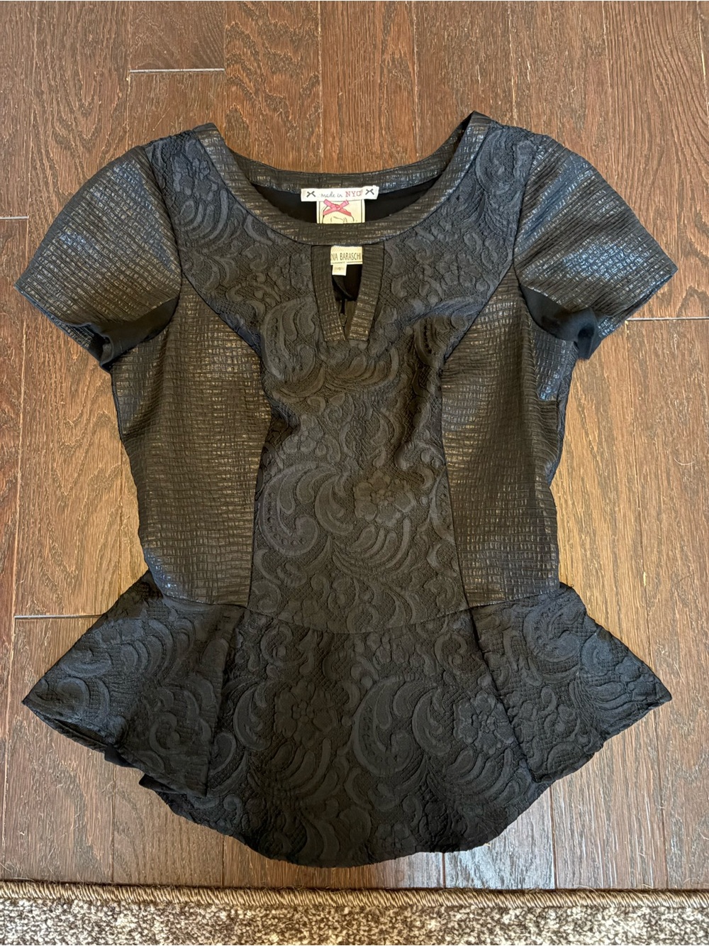 Yoana Baraschi Black Lace & Textured Peplum Top